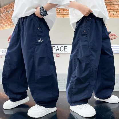 Teen Boys Pants 2026 New Spring Autumn Pants Children's Straight Trousers Teenager Wide-legged Cargo Pants Kids Loose Clothes