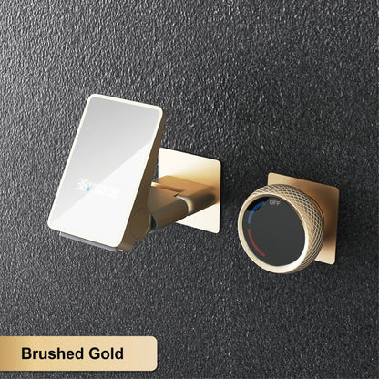 Luxury Brass Titanium LED Digital Display Wall Mounted Bathroom Faucet with Embedded 2 Cold and Hot Water Waterfall Basin Mixer