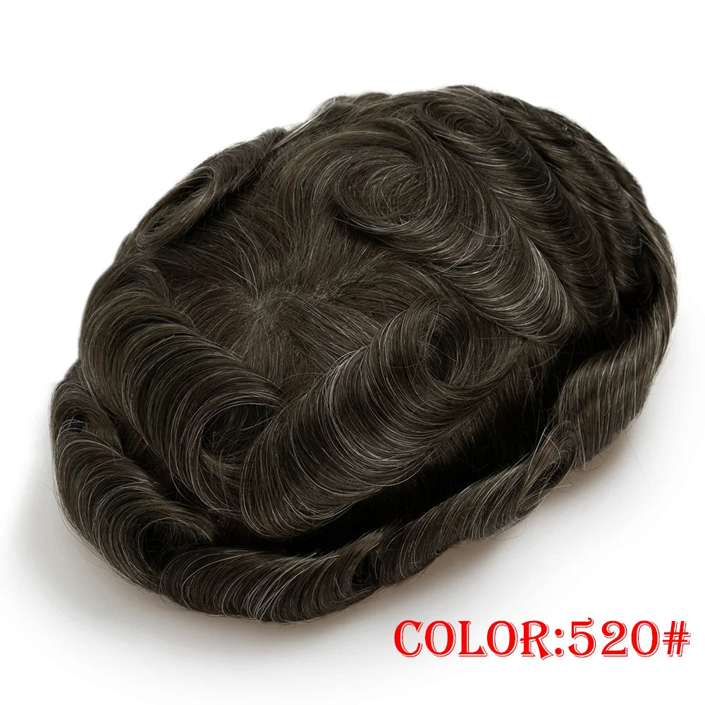 0.03mm Thin Skin Men's Wig 90% 100% Density Human Hair Men Toupee Capillary Prosthesis V Loop Natural Hairline for Hair Loss
