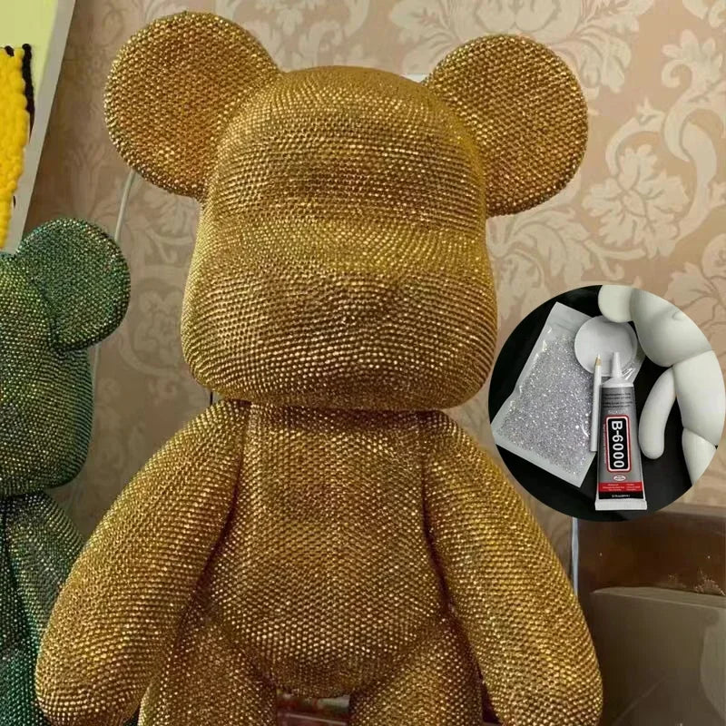 DIY Self-Adhesive Crystal Bear Figure Rhinestone Diamond Glitter Applique Bear Figurine Doll Toy Decoration Desk Accessories