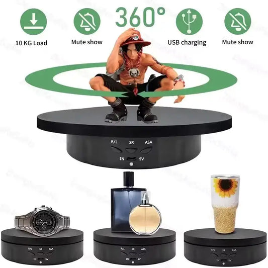 Motorized 360° Rotating Display Stand with USB-Powered Adjustable Speeds for Jewelry/Shoes Photography Video Commercial Shooting