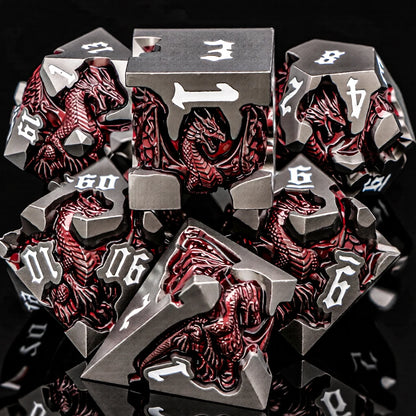 Dragon DND Metal Dice Set D6 D&D Dungeon and Dragon Pathfinder Table Role Playing Game Black Red RPG Polyhedral D20 D and D Dice