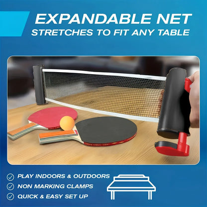 Stretchable Table Tennis Net Set, Portable Table Tennis Training Set, Including Stretchable Net, 2 Rackets, 3 Balls and Sports D