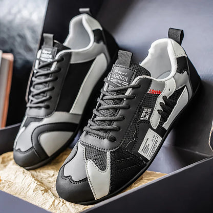 Men's Trendy Black and Gray Color-Blocked Mesh Breathable Casual Sports Shoes, Summer Thin Retro Forrest Gump Shoes, Lightweight Soft-Soled Shock-Absorbing Non-Slip Versatile Wear-Resistant Men's Shoes