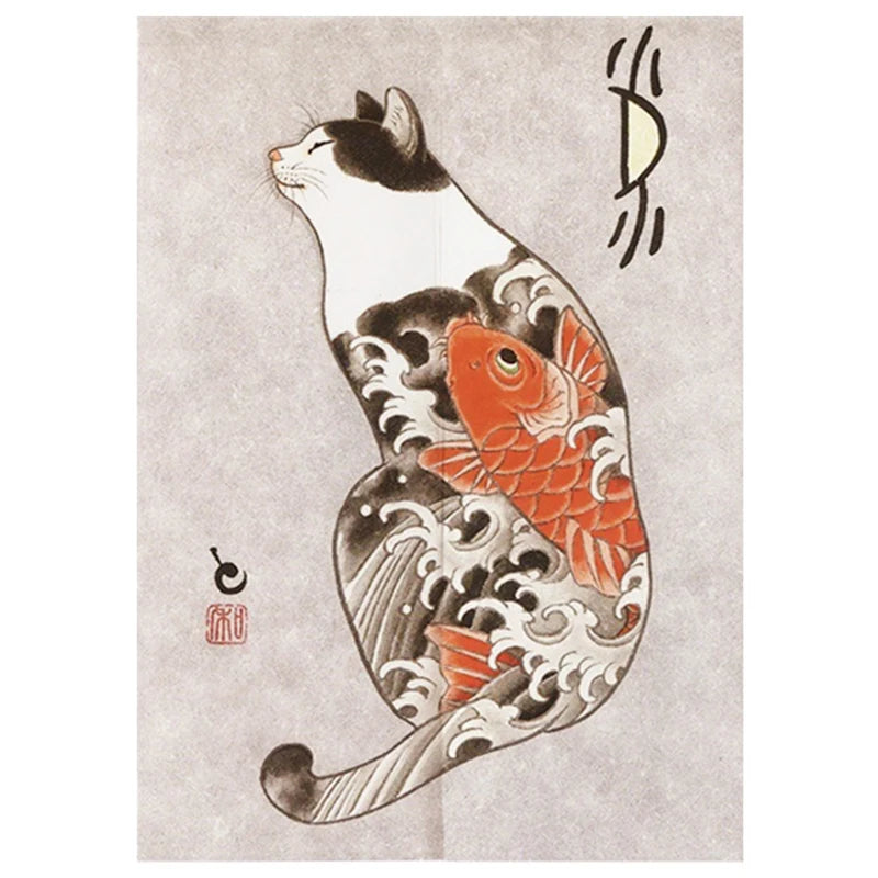 Japanese Ukiyo-e Tattoo Cat Noren Door Curtain Printed Doorway Curtain Kitchen Bedroom Entrance Decoration Hanging Half-Curtains