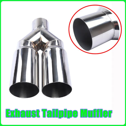 Universal Stainless Steel Exhaust Tailpipe Muffler 63mm Inlet 76mm Outlet Double Cylinder For Car Exhaust System Replacement