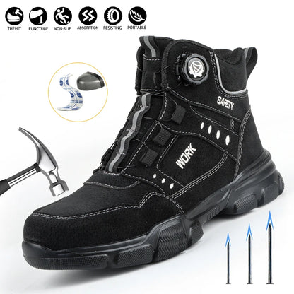 Steel Toe Safety Shoes Men Anti-puncture Work Boots Non-slip Wear Resistant Industrial Protective Labor Shoes Breathable Safety