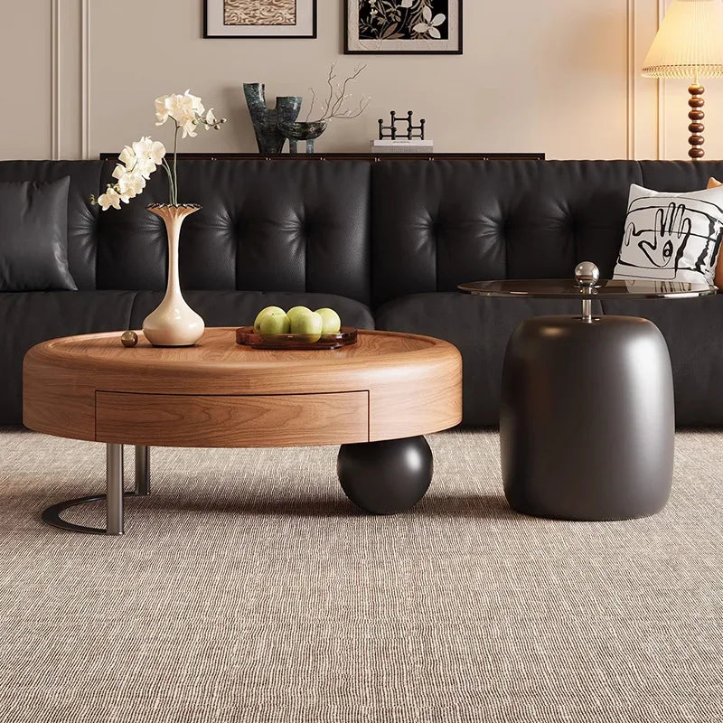 Round Wabi Sabi Coffee Table Glamour Classic Vintage Storage Coffee Table Aesthetic Modern Table Basse Living Room Furniture