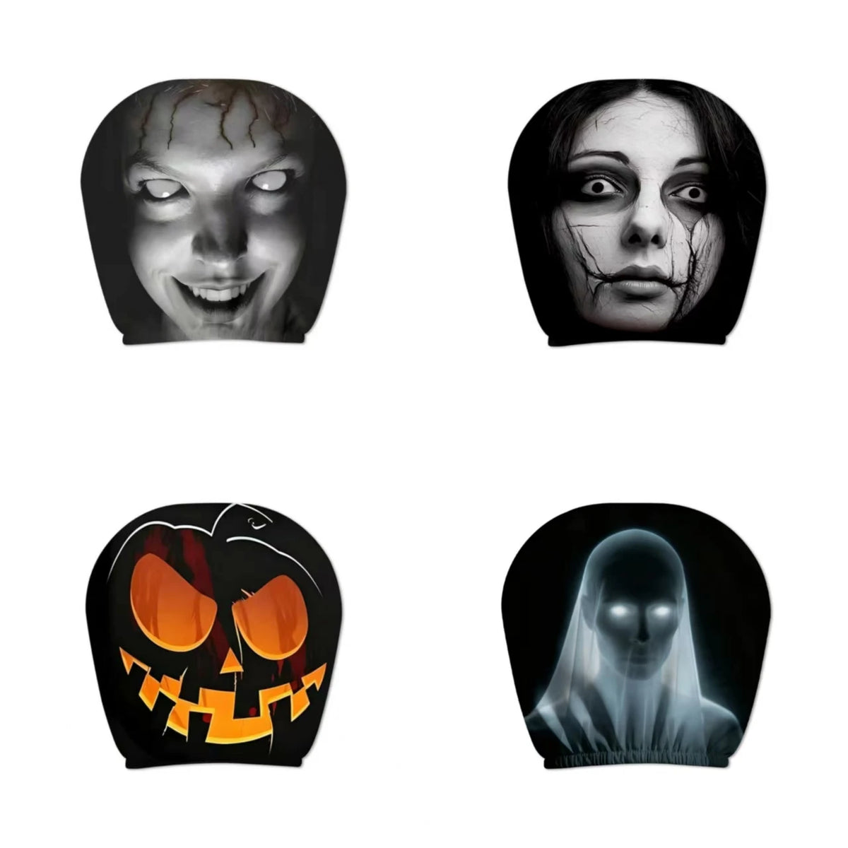 2Pcs Universal Elastic Halloween Horror Face Car Headrest Covers Soft Polyester Washable Dustproof Protective Decorative Sleeve