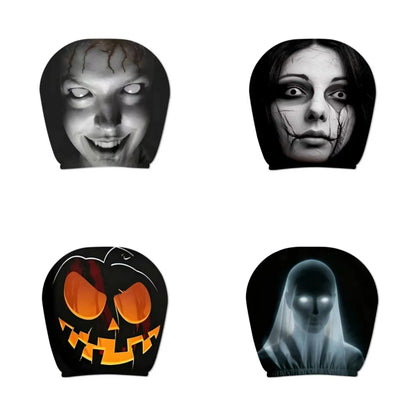 2Pcs Universal Elastic Halloween Horror Face Car Headrest Covers Soft Polyester Washable Dustproof Protective Decorative Sleeve