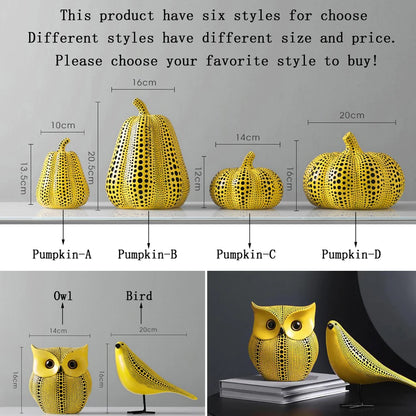 Yellow Wave Point Arts Crafts Funny Animal Owl Pumpkin Bird Statues Ornament Home Room Sculpture Desktop Decoration Figurines