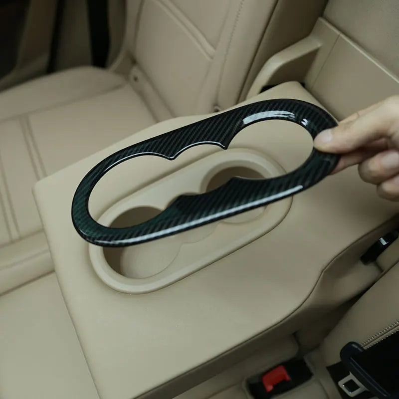For Porsche Cayenne 2018-2023 ABS Carbon Fiber/Silver Car Rear Seat Water Cup Holder Cover Trim  Stickers Car Accessories