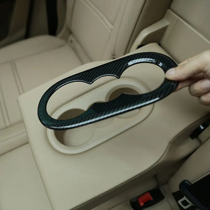For Porsche Cayenne 2018-2023 ABS Carbon Fiber/Silver Car Rear Seat Water Cup Holder Cover Trim  Stickers Car Accessories