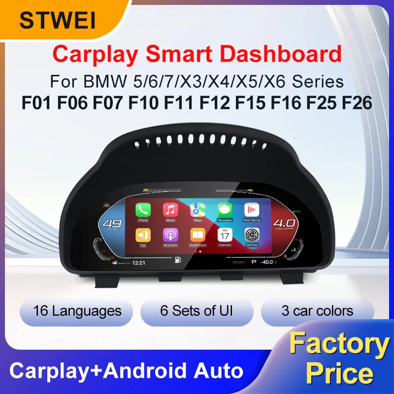 For BMW 5/6/7 series F06 F10 F11 F12 F01 F02 F03 X5 F15 X6 F16 X3 F25 X4 F26 Lcd Digital Dashboard Cluster Support Carplay Auto