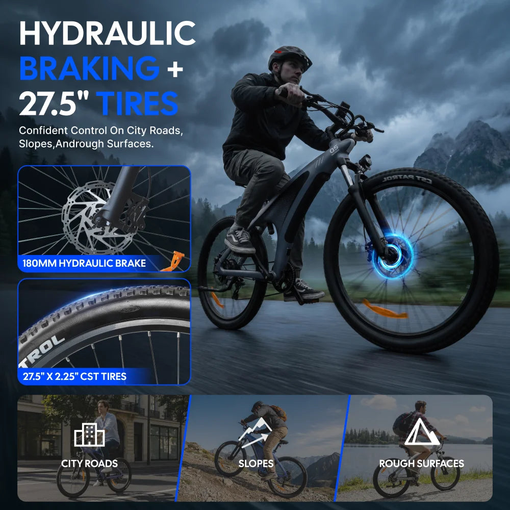 HUANCI Q5 Electric Bike for Adults Mountain Tire E Bike 48V 20Ah Battery Electric Bicycle for Commuting Long Range