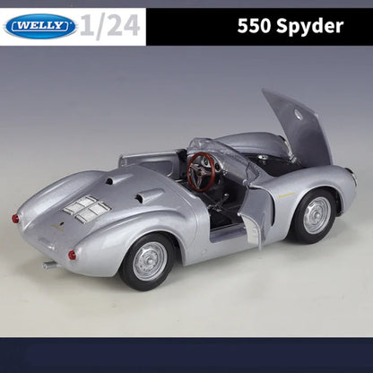 WELLY 1:24 Porsche 550 Spyder Alloy Roadster Sports Car Model Diecast Metal Classic Retro Vehicle Car Model Simulation Kids Gift