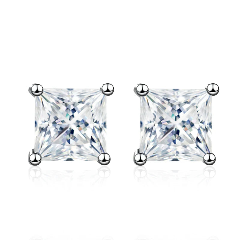 NeeTim 1ct 2ct Princess Cut Moissanite Earrings s925 Sterling Silver Plated with White Gold Plated Ear Studs for Women Jewelry