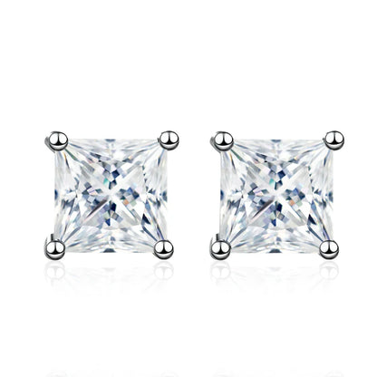 NeeTim 1ct 2ct Princess Cut Moissanite Earrings s925 Sterling Silver Plated with White Gold Plated Ear Studs for Women Jewelry