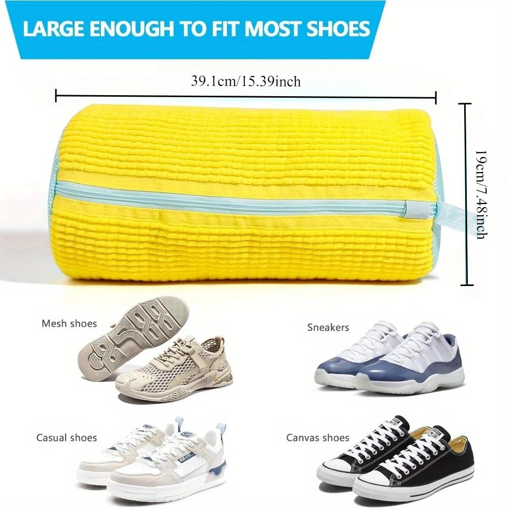 1PC Durable Shoe Washing Machine Bag for All Shoe Types-Yellow/Grey with Zipper for Sneakers and Casual Shoes Laundry Wash Bag
