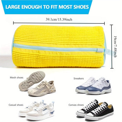 1PC Durable Shoe Washing Machine Bag for All Shoe Types-Yellow/Grey with Zipper for Sneakers and Casual Shoes Laundry Wash Bag