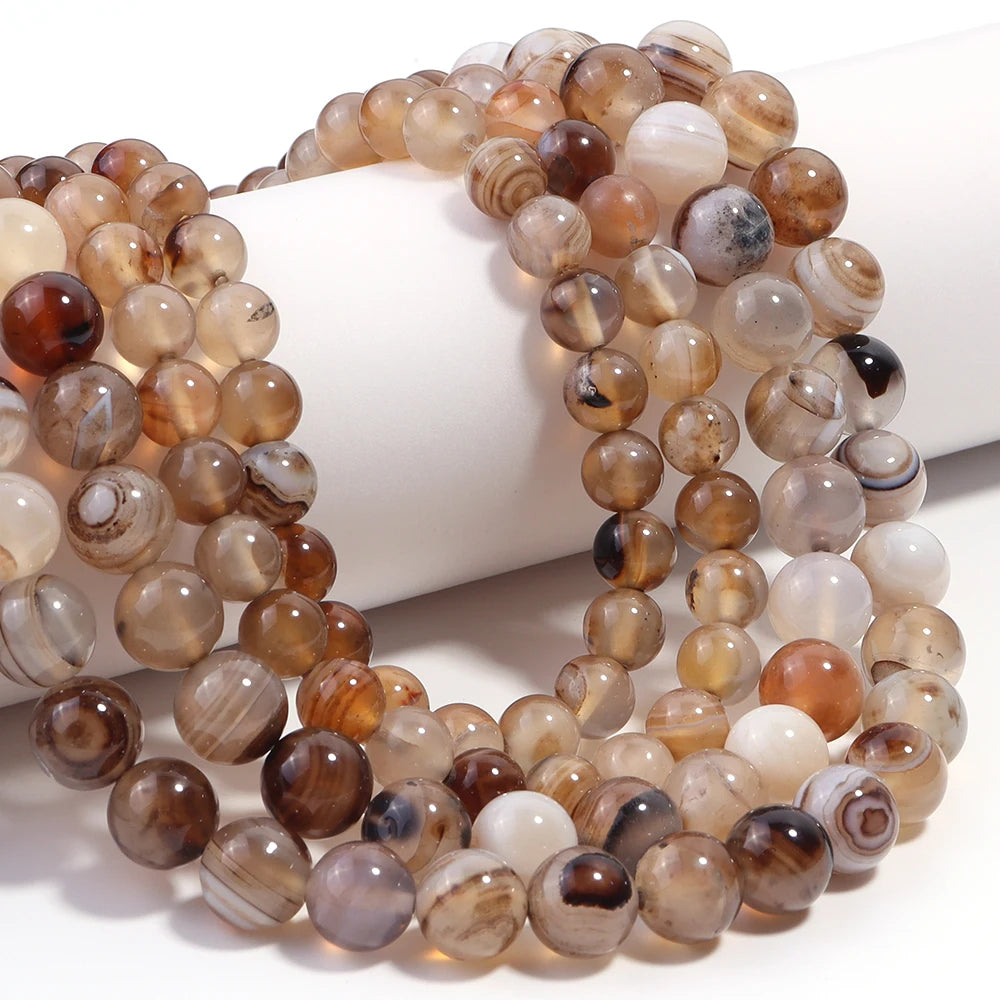 1 String 4/6/8/10/12mm Light Brown Striped Agate Beads Natural Stone Beads for Jewelry Making DIY Bracelet Necklace Supplies