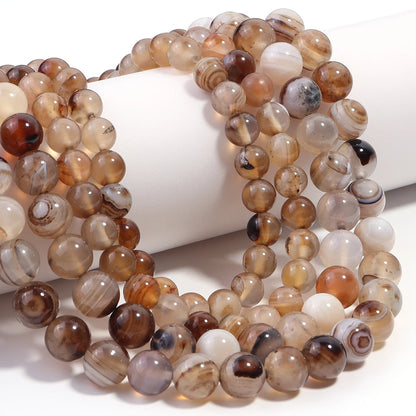 1 String 4/6/8/10/12mm Light Brown Striped Agate Beads Natural Stone Beads for Jewelry Making DIY Bracelet Necklace Supplies