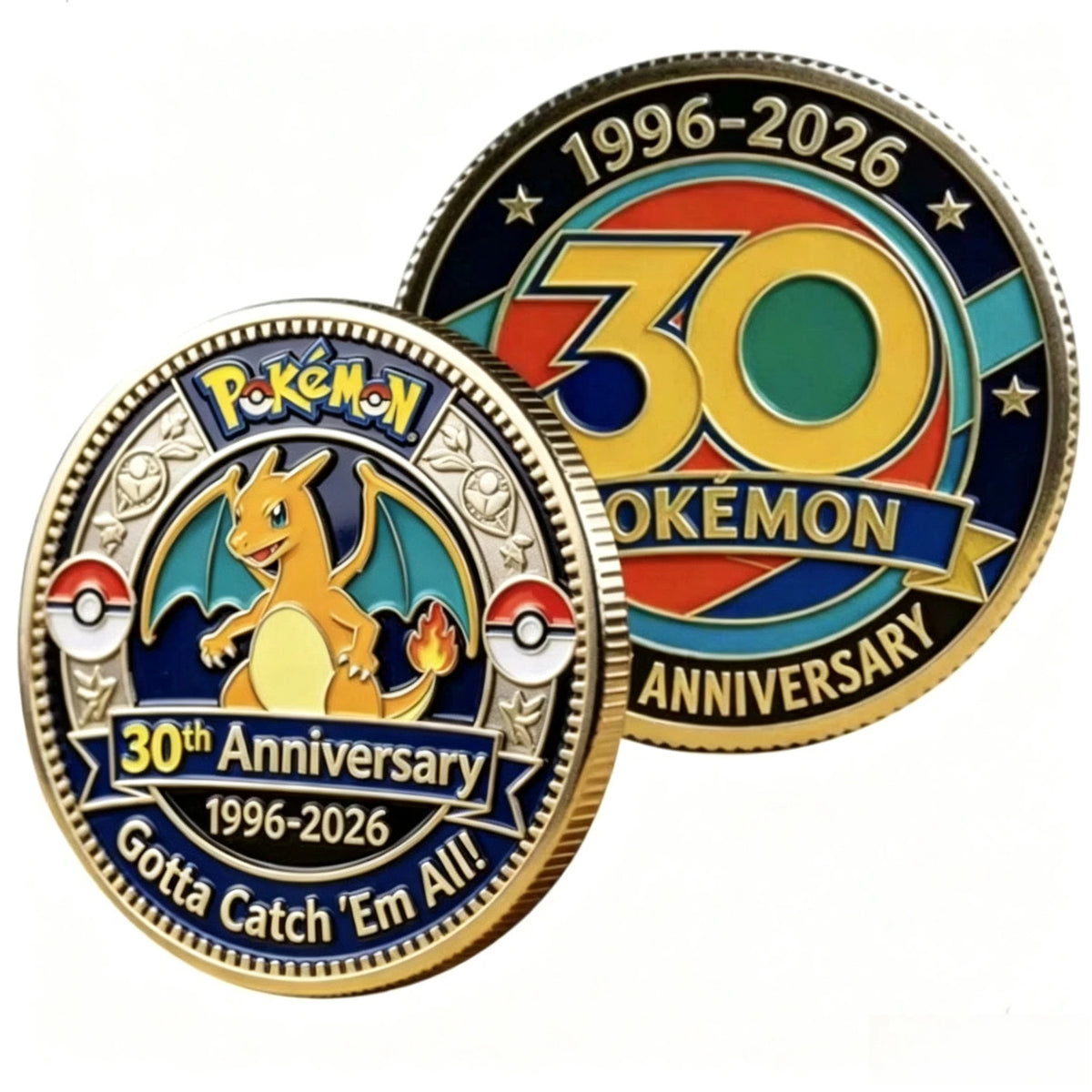 Pokemon 30th Anniversary Commemorative Coin Pikachu Gengar Mewtwo Anime Toys for Kids Gift Collection Display Decoration