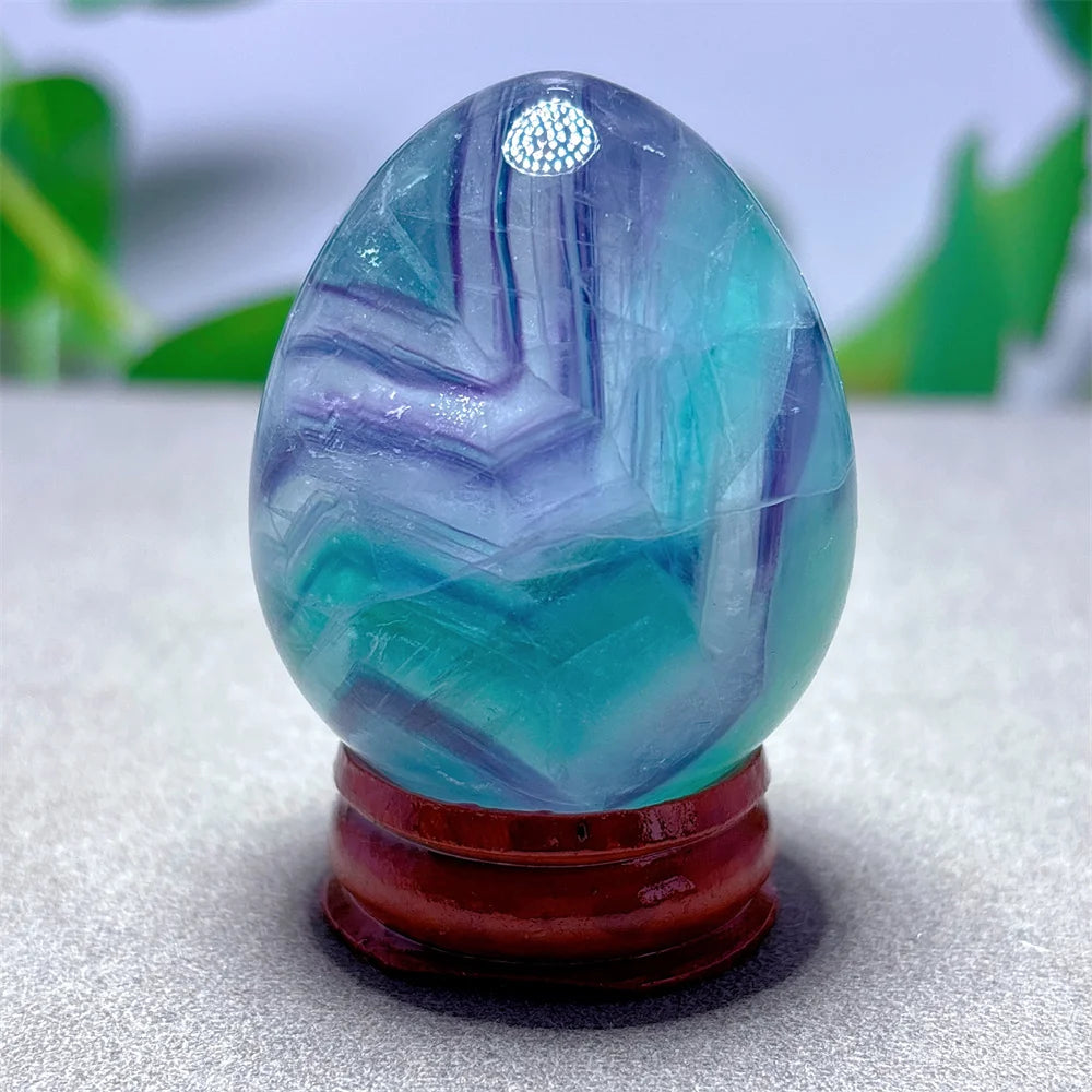 Rainbow Fluorite Egg Crystal Natural Stone Quartz Minerals Home Decoritems Reiki Gifts Energy Healing Luck Love Garden +Stand