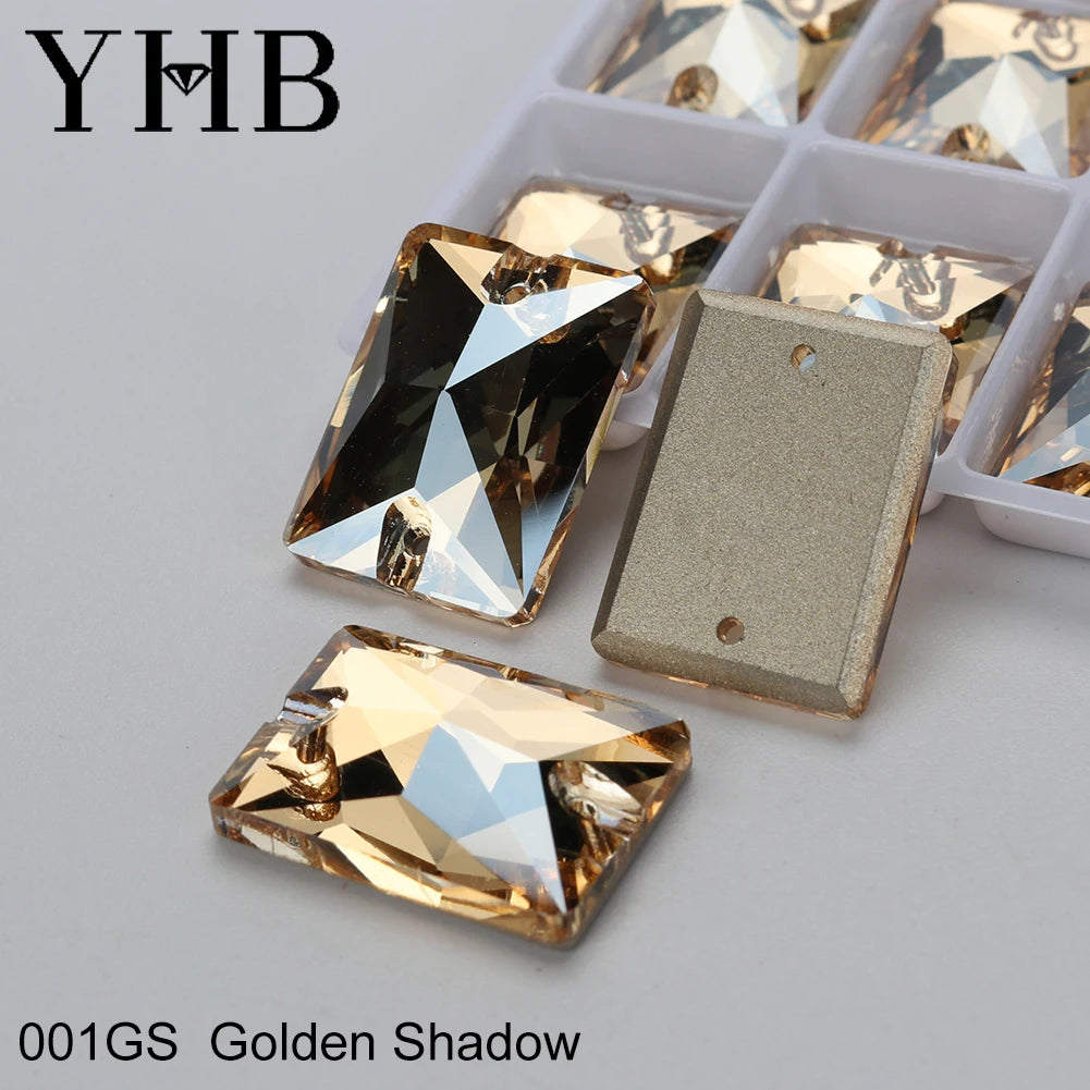 YHB Top Quality Rectangle Glass Crystal AB Moonlight Sewing Stones Flatback Sew on Rhinestones For Garment Clothes Bags
