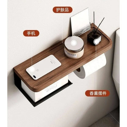 Nordic Luxury style Wooden Wall Mounted Tissue Holder Without Punching Toilet Paper Holder Home Decoration Bathroom Accessories