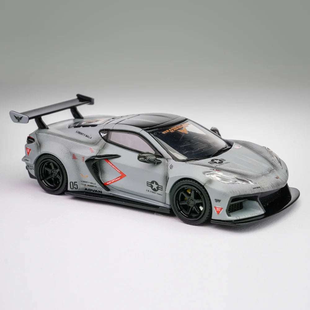 Fine Model 1/64 LB Corvette C8 Diecast Car Model Limited Edition Alloy Collectible with Display Case