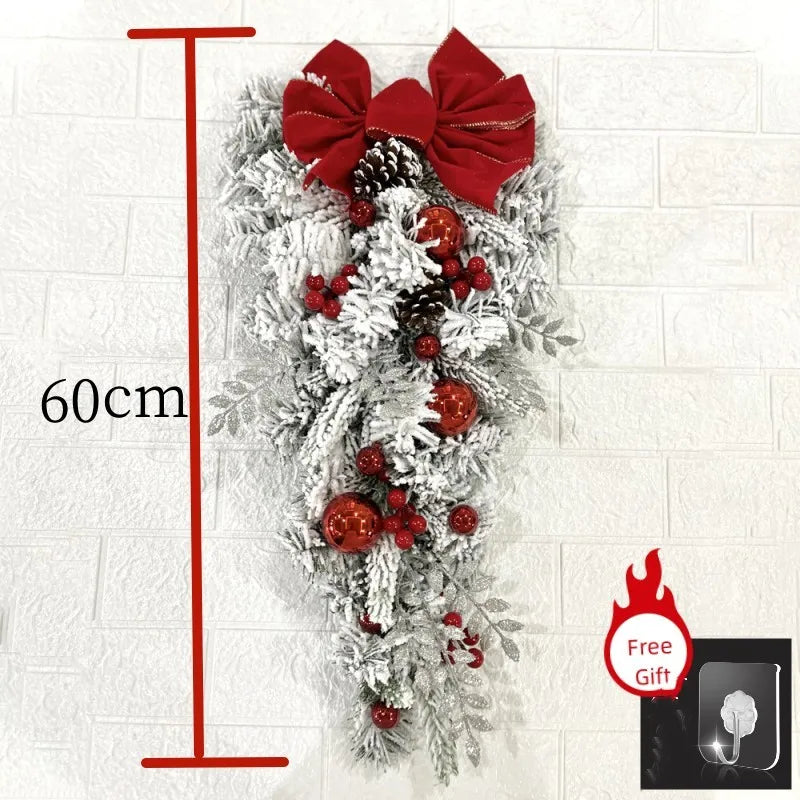 Christmas Wreath Rattan Set Christmas Decorations Bow Flower Garland For Front Door Hanging Christmas Ornaments New Year Decor