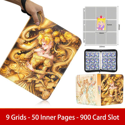 400pcs/900pcs Sailor Moon Card Album Book Folder 4/9 Card Slots Collections Zipper Double Pocket Zipper Card Binder Holder