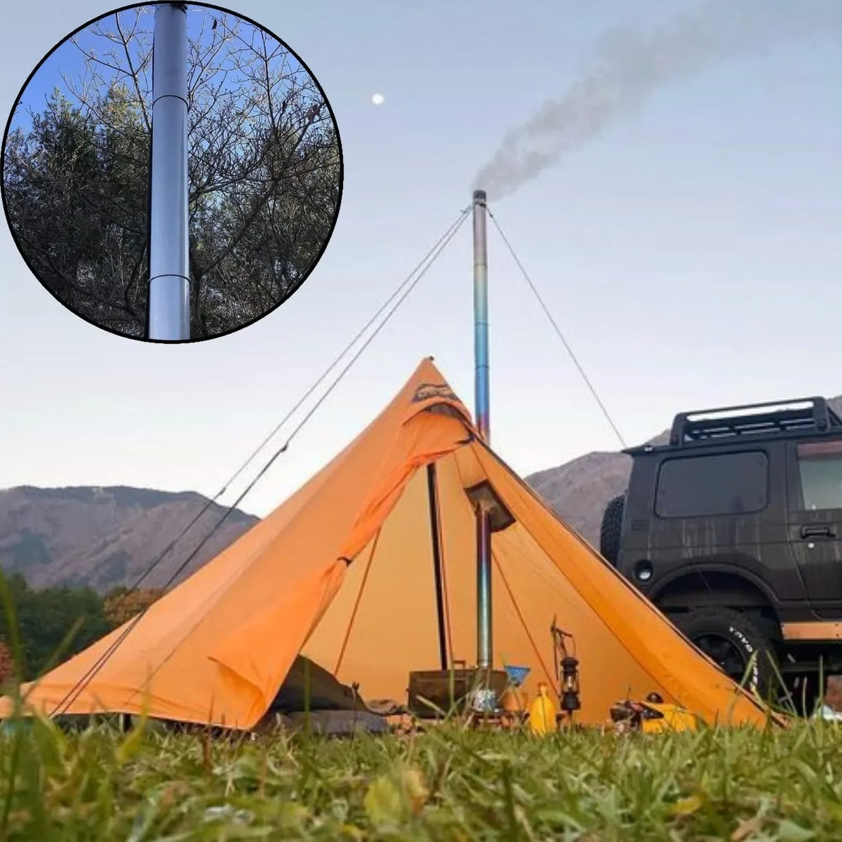 Portable 3m Titanium Chimney and SUS304 Chimney Cap Kit Tent Stove Accessories Outdoor Camping Wood Stove DIY Tube