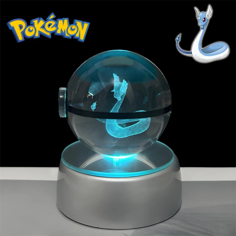 Pokemon 3D Crystal POKE BALL Figure Toys Snivy Dragonair Blastoise Venusaur Milotic Raichu Night Light LED Lamp Base Model Dolls