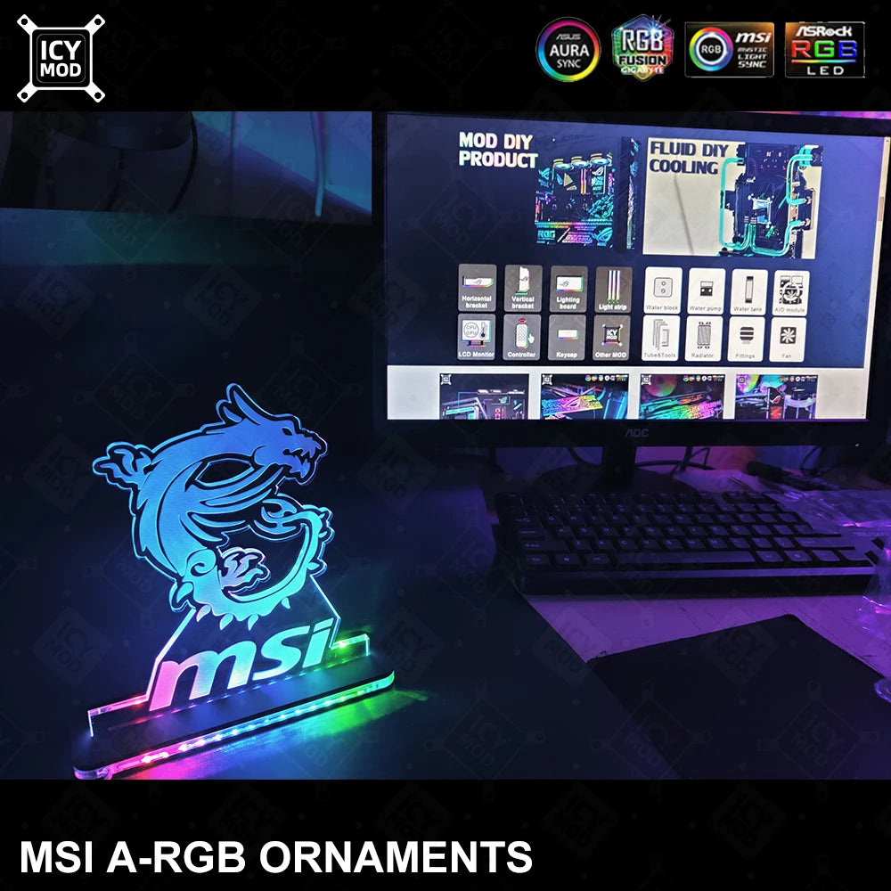 MSI Gaming Figure A-RGB Rainbow LED Acrylic Lighting Panel 5V3Pin Mystic Lighting PC Water Cooling MOD Belief Dragon Decoration