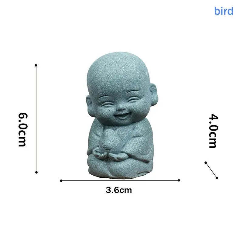 ♫Embracing Animal Monk Statue,Sandstone Finish Zen Baby Buddha Figurine,Mini Spiritual Decor for Home,Office & Garden