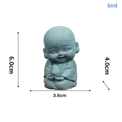 ♫Embracing Animal Monk Statue,Sandstone Finish Zen Baby Buddha Figurine,Mini Spiritual Decor for Home,Office & Garden