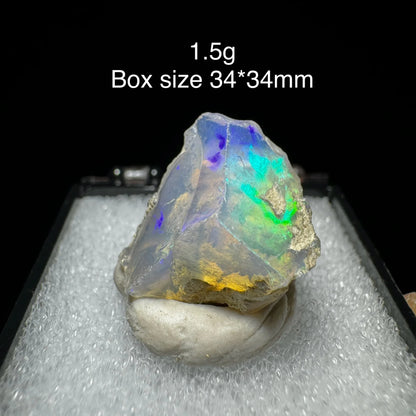 Natural Rare Colorful Ethiopia Opal (No Need Water) Gem Mineral Specimen Box Size:34X34mm (Need Lighting) Sunlight Best