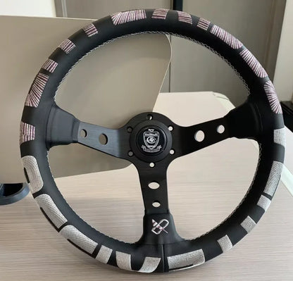 Vertex Sports Steering Wheel Leather Aluminum Alloy Embroidery Racing Modified Auto Parts Universal Car Steering Wheel