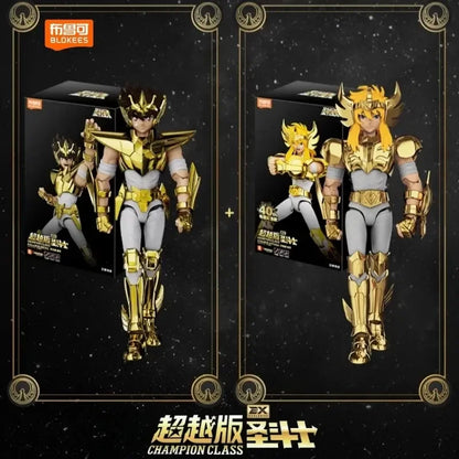 BLOKEES Saint Seiya 40TH Gold Saint EX Cygnus Hyoga Pegasus Seiya Buildable Statue Spare Hands Golden Paint Collectible Toy Gift