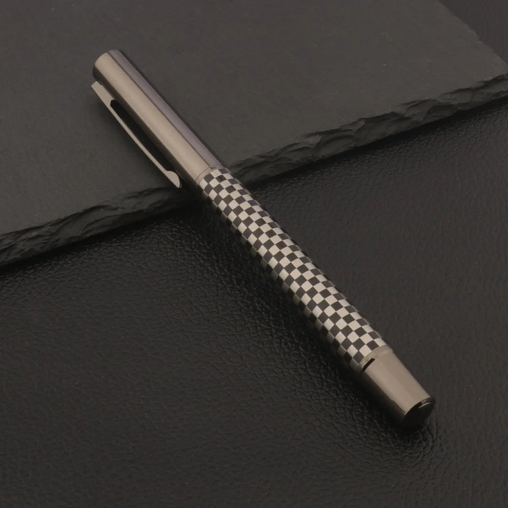 Luxury High Quality Metal Rollerball Pen Gun gray grid chessboard Trim Stationery Office school supplies Writing Ball Pens