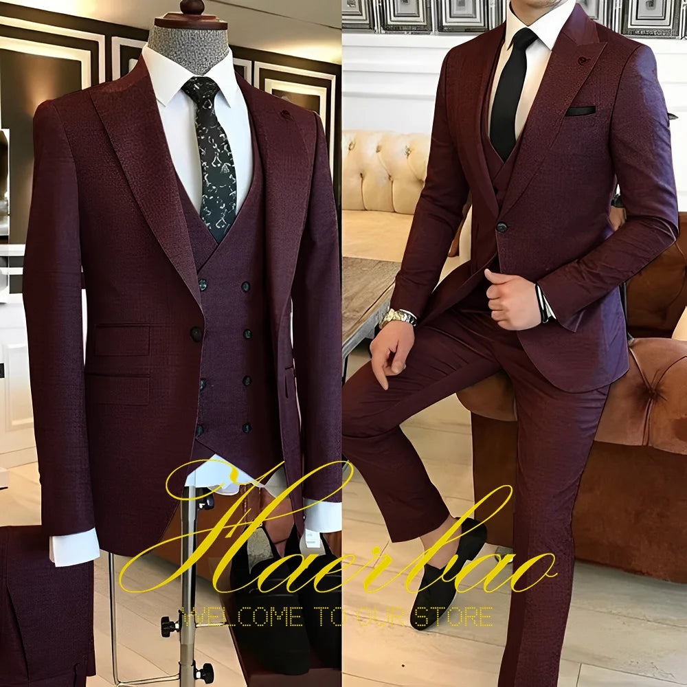 Navy Blue Men's Suit Business Workwear Formal Party Tuxedo Groom Wedding (Jacket Vest Pants) 3-piece Set 2023 Customized