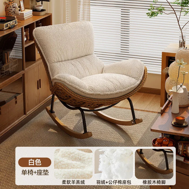 Rattan Rocking Chair for Adults, Lazy Recliner Leisure Sofa, Relax Rocker Chair for Living Room, Balcony Indoor Daily Rest