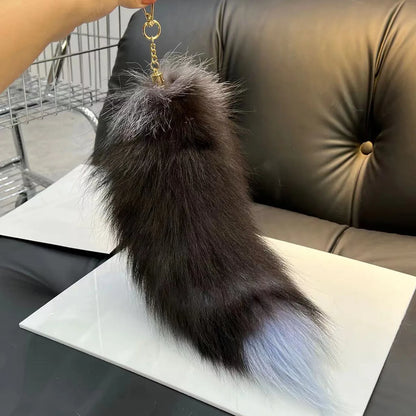 2026 Real Fox Fur Tail Large Long Natural Fur tail Keychain Pendant Cosplay tail Cute Wolf Fox Tail Fur Car Keychains For Women