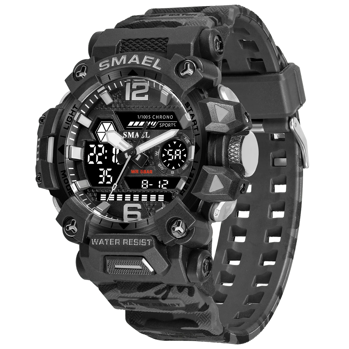 SMAEL 8072 Men's Analog Digital Dual Display Sport Watch - 50M Waterproof LED Backlight Alarm Stopwatch Chronograph Dual Time Zo