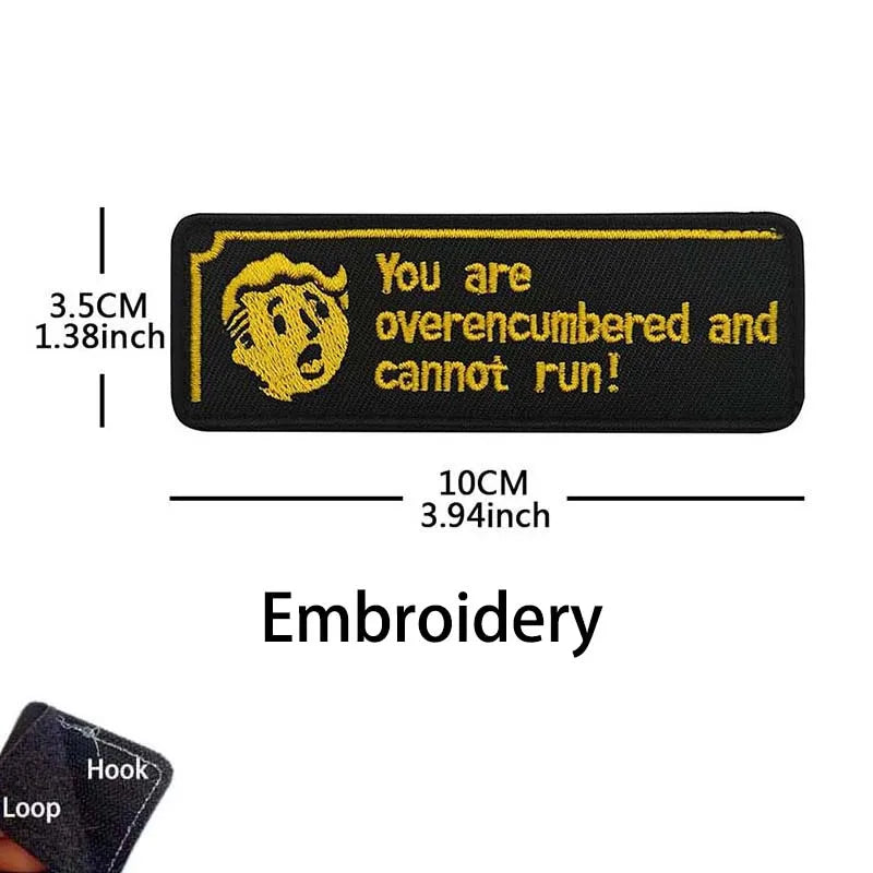 'You Are Overencumbered and Cannot Run' Inspirational Saying Morale Emblem PVC Patches,Fabric Applique Embroidery Tactical Badge