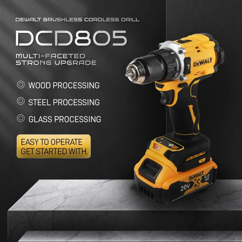 DEWALT DCD805 Brushless Percussion Drill Lithium Ion Multi function Compact, for All Home and Professional Scenarios Naked Tool