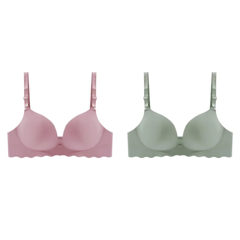 2PCS Women's Solid Color Wavy Edge Seamless Bras One-Piece Wire Free Sexy Push-Up Bra Female Fashion Comfortable Bras Lingerie