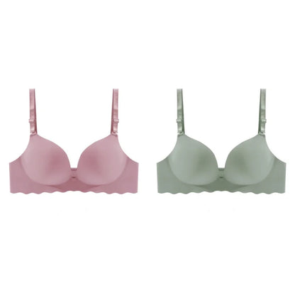 2PCS Women's Solid Color Wavy Edge Seamless Bras One-Piece Wire Free Sexy Push-Up Bra Female Fashion Comfortable Bras Lingerie
